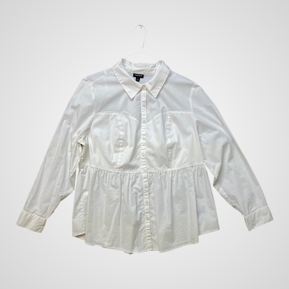 Torrid Womens White Peplum Button Down Shirt Smocked Plus Size 1 1X Like New